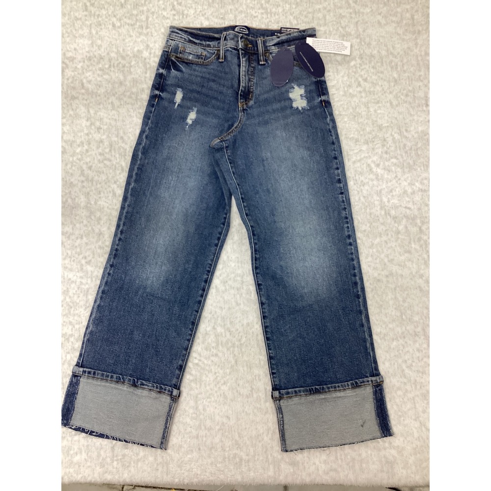 Scoop Womens High Rise Straight Leg Distressed Jeans Medium Wash Wide‎ Cuff NEW